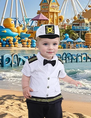 Vista 2 de COSLAND Disfraz de marinero para bebé, 2 piezas, algodón, manga corta, 0-18 meses