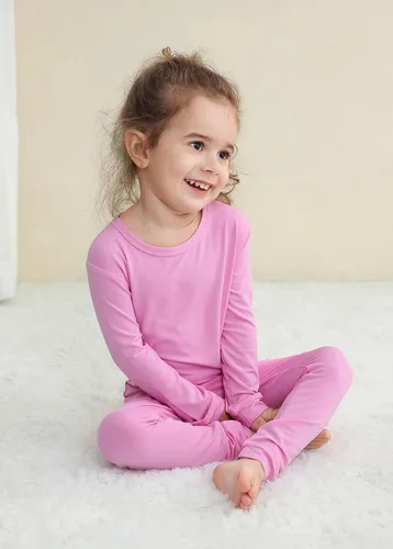Vista 4 de GUISBY Conjunto de pijama de rayón de bambú para niños y niñas, ajuste cómodo, para uso diario, conjunto de pijama de 2 piezas