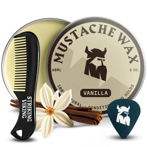 Vista 10 de Striking Viking Cera para bigote para hombres con peine – 2 onzas, sándalo – Cera de sujeción fuerte con peine de bigote antiestático para un aseo