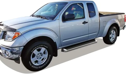 Vista 6 de APS Estribos plateados estilo estribo Nerf barras laterales compatibles con Nissan Frontier 2005-2025 King Cab y Suzuki Equator 2005-2012 Extra Cab