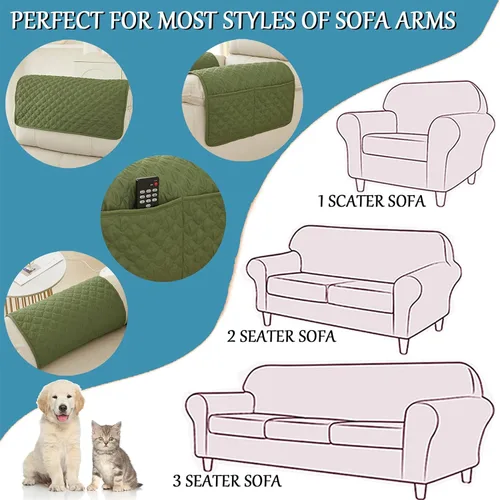Vista 5 de Funda para reposabrazos de sofá, fundas para reposacabezas de sofá de 1/2/3 plazas con bolsillo, funda antideslizante acolchada a prueba de agua