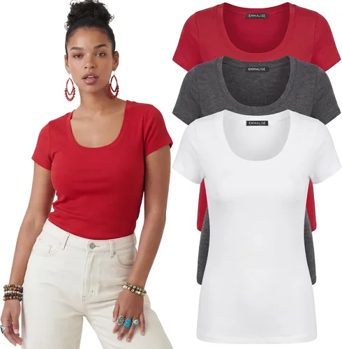 Vista 121 de Emmalise - Camiseta de manga corta para mujer, cuello redondo, estilo básico, pack de valor, tallas junior y grandes