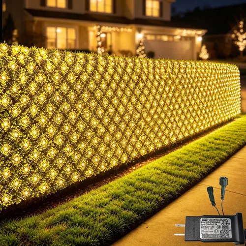 Vista 30 de Pooqla Luces de red solar, 10 x 10 pies, 280 luces LED de red para cenador al aire libre con 8 modos, funciona con energía solar y USB, impermeable