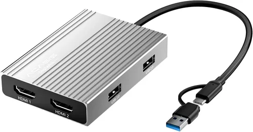 Vista 10 de ACASIS Adaptador DisplayLink USB C a HDMI dual para Mac M1/M2/M3/M4/Windows Negro