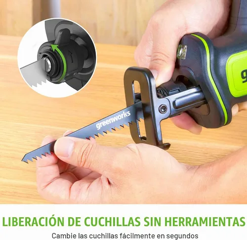 Vista 6 de Greenworks Sierra Recíproca Compacta de Una Mano sin Escobillas de 24V de 1" (3,000 SPM), Sierra Recíproca Inalámbrica de Velocidad Variable