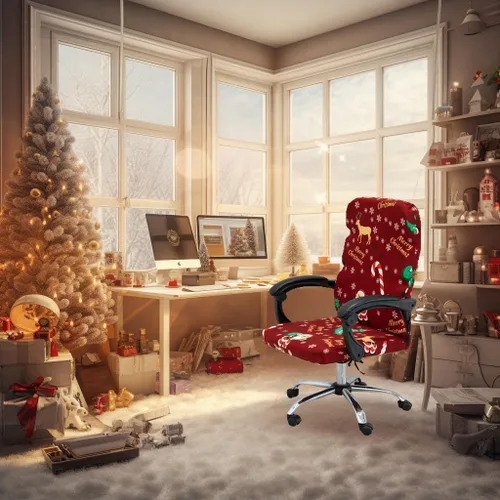Vista 3 de Fundas navideñas para silla de oficina, funda protectora universal elástica para silla de jefe de respaldo alto moderno y sencillo (XMAS01, L)