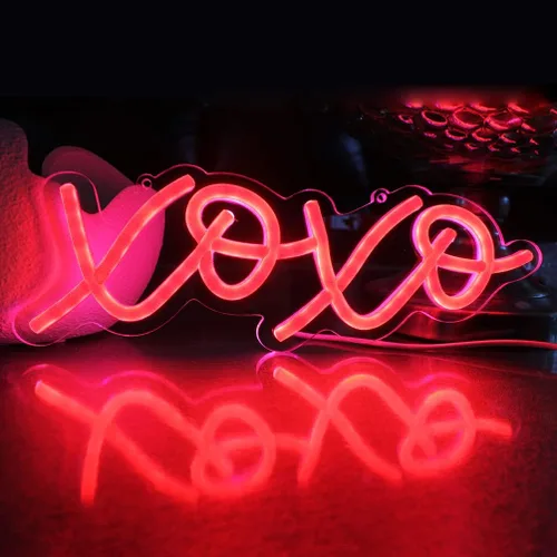 Vista 7 de XOXO - Letrero de luz LED de neón rosa para el día de San Valentín para pared de dormitorio, luces de neón para decoración de pared, letrero Xoxo