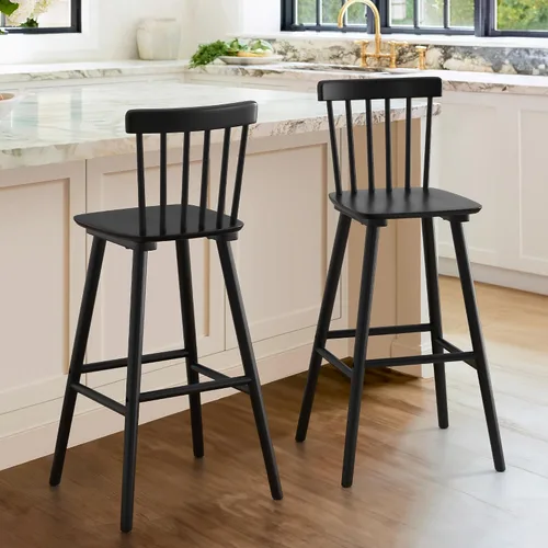 Vista 23 de LUE BONA Windsor - Juego de 2 taburetes de bar de madera para isla de cocina, estilo casa de campo de 24 pulgadas de altura de mostrador, sillas