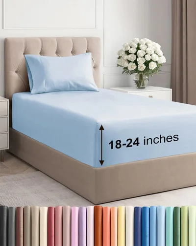 Vista 52 de Sábanas individuales de bolsillo extra profundo, sábanas transpirables y refrescantes de 3 piezas, juego de sábanas de lujo para hotel, suaves, sin