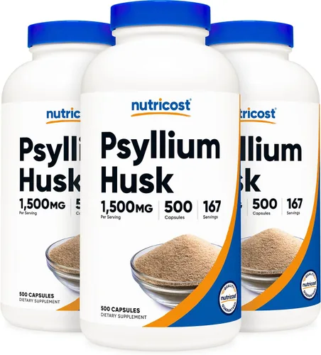 Vista 7 de Nutricost Cáscara de psyllium 1500 mg por porción, 500 cápsulas, sin OMG y sin gluten