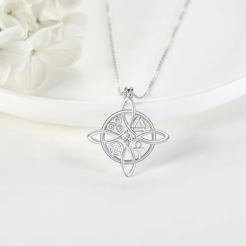 Vista 4 de YAFEINI Collar con dije de nudo de bruja de plata de ley, amuleto de bruja de cruz celta, regalo para mujer