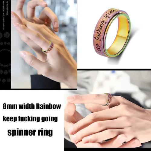 Vista 5 de LuckyAmor Anillo para ansiedad para mujer anillo giratorio de acero inoxidable con mantra inspirador personalizado para hombres, mujeres y amigos