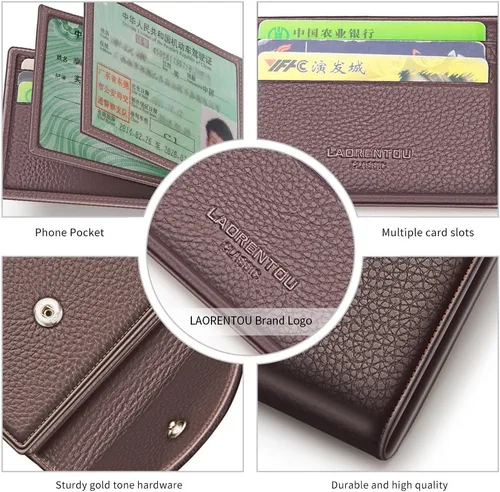 Vista 5 de LAORENTOU Hombres Cartera Cuero Genuino Titular De La Tarjeta Para Hombre Marca Negocios Licencia De Conductor De La Tarjeta De Crédito, Marrón 2