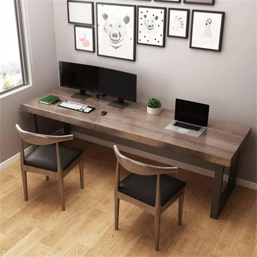 Vista 4 de LAKIQ Escritorio rectangular de madera maciza contemporánea, escritorio de oficina en casa, mesa de trabajo en casa, escritorio para computadora