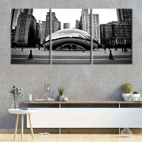 Vista 37 de TUMOVO Cuadros de la ciudad de Nueva York, arte de pared en blanco y negro, 3 paneles, rascacielos del centro de América, impresiones artísticas