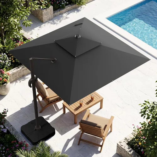 Vista 57 de Sombrilla voladiza para patio, 9 x 12 pies, sombrilla giratoria Beige