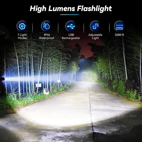 Vista 2 de Sigoobal Linterna LED recargable de alto lúmenes, 99,000 LM, linterna potente súper brillante, luces de flash de alta potencia, linternas de mano