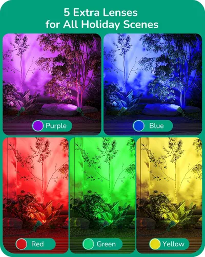 Vista 3 de EDISHINE Foco de 120 V para exteriores, 5 lentes de color extra, 5.5 W 500 lúmenes, foco LED impermeable para exteriores, iluminación de paisaje