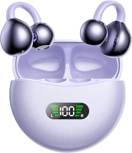 Vista 8 de Auriculares inalámbricos abiertos con clip de oreja con pantalla digital LED, estuche de carga, control táctil, Bluetooth 5.4, conducción de aire