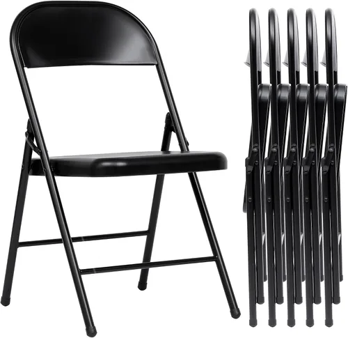 Vista 14 de Fenbeli Paquete de 1 silla plegable con cojín, silla de metal negro con asiento acolchado y marco de acero duradero, sillas plegables de capacidad