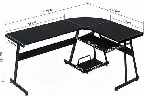Vista 2 de ivinta Escritorio en forma de L con bandeja para teclado y soporte para CPU, escritorio de esquina reversible moderno de 58 pulgadas para espacios