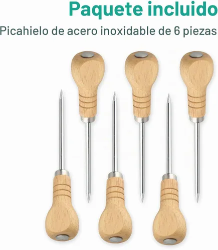 Vista 6 de Yzurbu 6pcs Ice Pick para romper hielo, herramienta de acero inoxidable con mango de madera de seguridad para cocina