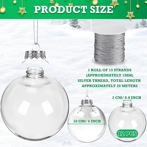 Vista 2 de Wettarn 12 bolas de adornos de Navidad transparentes de 4 pulgadas