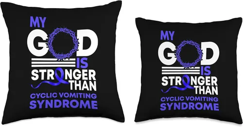 Vista 3 de Cyclic Vomiting Cvs Awareness Month Support CF0 My God is Stronger Than Cyclic Vómitos Síndrome de Vómito, 16 x 16 pulgadas, multicolor