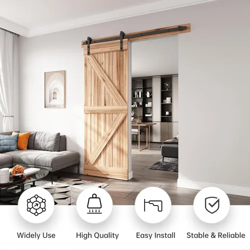 Vista 2 de EaseLife Kit de Rieles de Ferretería para Puerta Corrediza de Granero de Servicio Pesado de 4 Pies, Suave y Silencioso, Fácil de Instalar