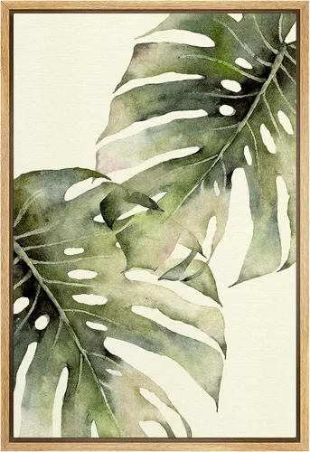 Vista 31 de SIGNWIN Lienzo enmarcado para pared, acuarela verde, bosque, helecho, planta, naturaleza, ilustraciones de área silvestre, arte moderno, rústico
