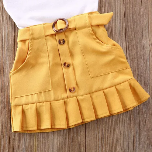 Vista 5 de Conjunto de 2 faldas para bebé niña pequeña, sin mangas, chaleco con botones y falda plisada