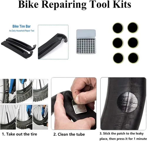 Vista 6 de Bolsa de sillín de bicicleta con kits de herramientas de reparación, bolsa de sillín de bicicleta con juego de reparación, bolsa de bicicleta debajo