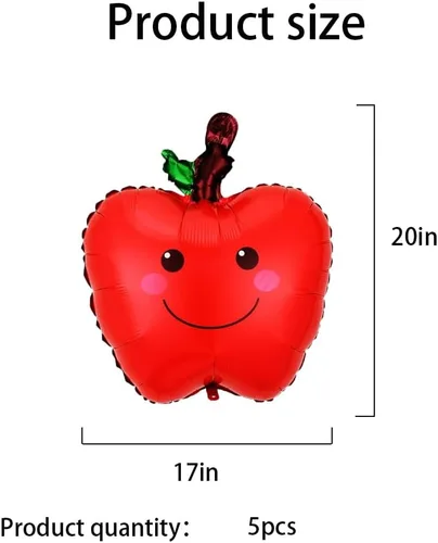 Vista 2 de 5 globos de fruta de manzana, globos temáticos de frutas, globos de aluminio de manzana para fiesta temática de regreso a clases, suministros