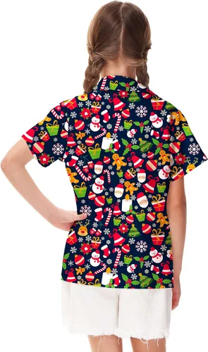 Vista 7 de Remimi Camisa unisex de Halloween para niños, camisetas hawaianas de manga corta con botones feos de 5 a 14 años Christmas Gift