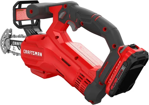 Vista 11 de CRAFTSMAN Sierra de podar, mini motosierra inalámbrica, cadena de 6 pulgadas, motosierra pequeña con batería V20 y cargador incluido (CMCCS320D1)