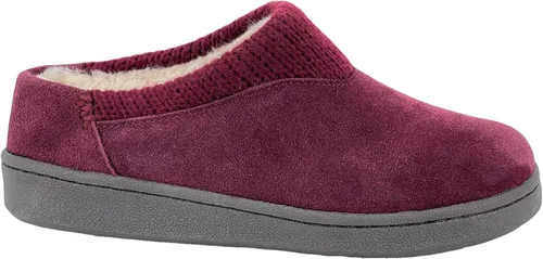 Vista 2 de Clarks Pantuflas de gamuza para mujer JMH2175 con cuello de punto, forro de piel sintética de felpa suave, pantuflas de casa para interiores