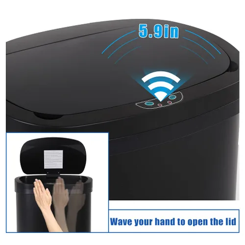 Vista 8 de 24/7 Shop at Home Freeway - Tapa de metal con sensor de movimiento para cocina, 13 galones, color negro