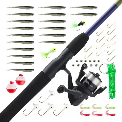 Vista 13 de Shakespeare Catch More Fish Spinning Reel and Fishing Rod Combo with Kit rojo - mediano
