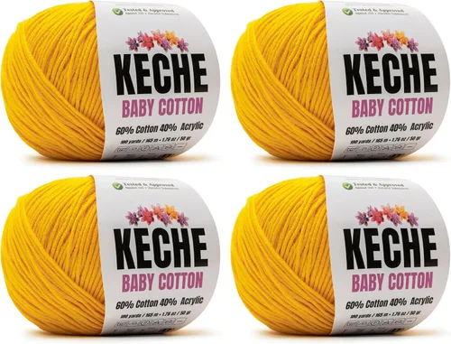 Vista 112 de Keche Hilo de Algodón, 60% Algodón 40% Hilo Acrílico, Hilo de Algodón Suave para Crochet y Tejer, Hilo Amigurumi 1 Madeja/Bola 1.76 Oz (50g) / 180