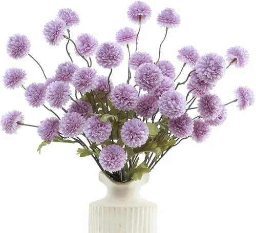 Vista 13 de DuHouse 6 piezas de flores artificiales de seda falsa pompón crisantemo, pequeña mini bola de crisantemo de seda con tallos para bodas DIY arreglos