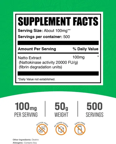 Vista 2 de BulkSupplements. com Nattokinase 2000 FU Polvo - Procedente de extracto de natto, suplemento de nattoquinasa - 100 mg de polvo de natto por porción