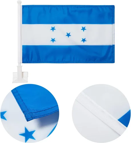 Vista 4 de Paquete de 2 banderas de automóvil, bandera de Honduras para exteriores con bandera hondureña y mástil, el clip para ventana con logotipo