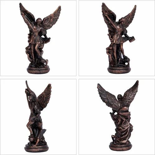 Vista 4 de Estatua de Arcángel de San Miguel – Escultura de ángel de arcángel de bronce de San Miguel, 5.2 pulgadas, figura católica cristiana