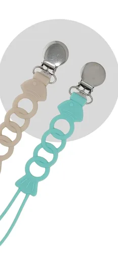 Vista 8 de Pinza para chupete de silicona para bebés, niños y niñas, para recién nacidos, cumpleaños, baby shower, juego de 2 con clip de metal (peces)