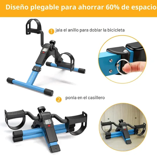 Vista 3 de Pedal ejercitador de piernas y brazos Bicicleta estática con monitor LCD plegable (negro/azul)