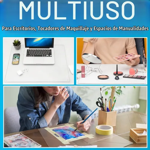 Vista 5 de IMPRESA Tapete de escritorio de vidrio templado transparente, 19 x 24 pulgadas, transparente, protector de mesa y tapete de escritorio