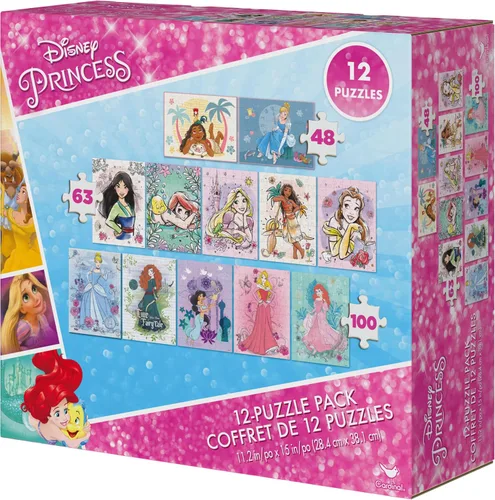 Vista 5 de Spin Master Games, Disney Princess - Paquete de 12 rompecabezas de Moana, Ariel, Mulan, Cenicienta y más, con rompecabezas de Disney de 48 piezas