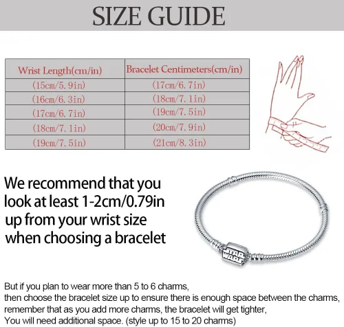 Vista 3 de LIGHTDOG Pulsera con dijes Pandora de plata de ley 925 con cadena de serpiente, se adapta a cualquier dije de regalo para mujer