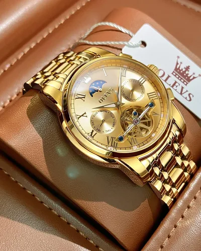 Vista 3 de OLEVS Relojes automáticos para hombre diseño de esqueleto Tourbillon cuerda automática reloj de pulsera de lujo fase lunar fecha impermeable