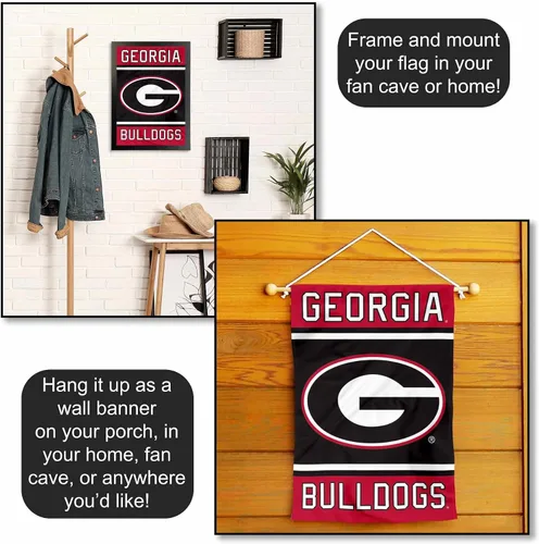 Vista 5 de College Flags & Banners Co. Bandera de jardín con doble logotipo de Georgia Bulldogs